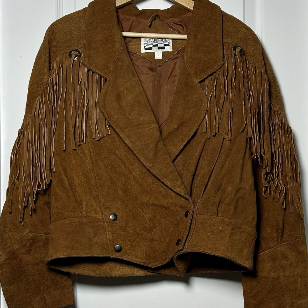 Yearbook Vintage 80s Genuine Suede Leather Cognac Western Fringe Cropped Jacket